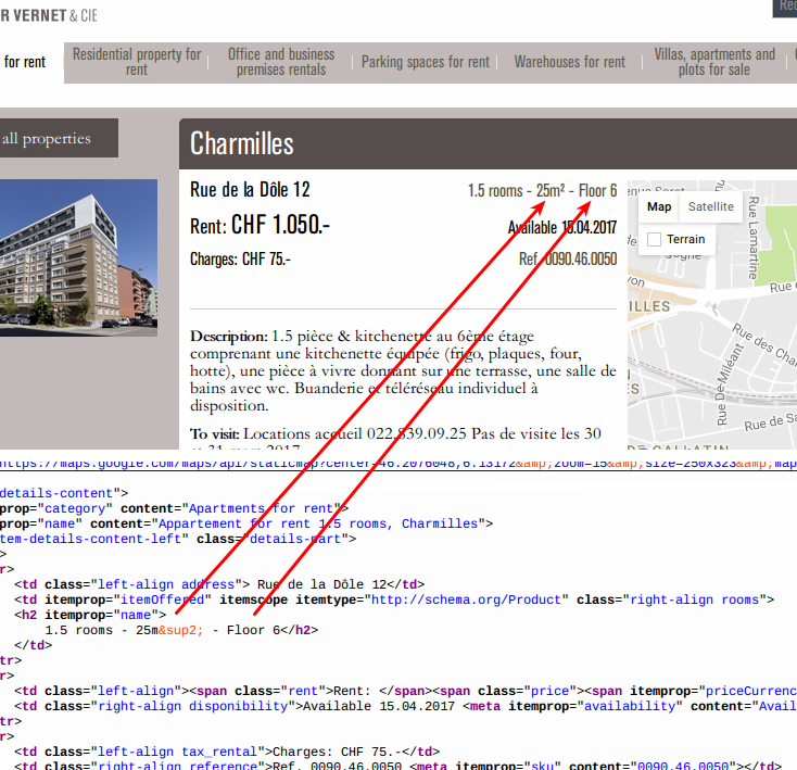 Screenshot of source code for apartment detail webpage